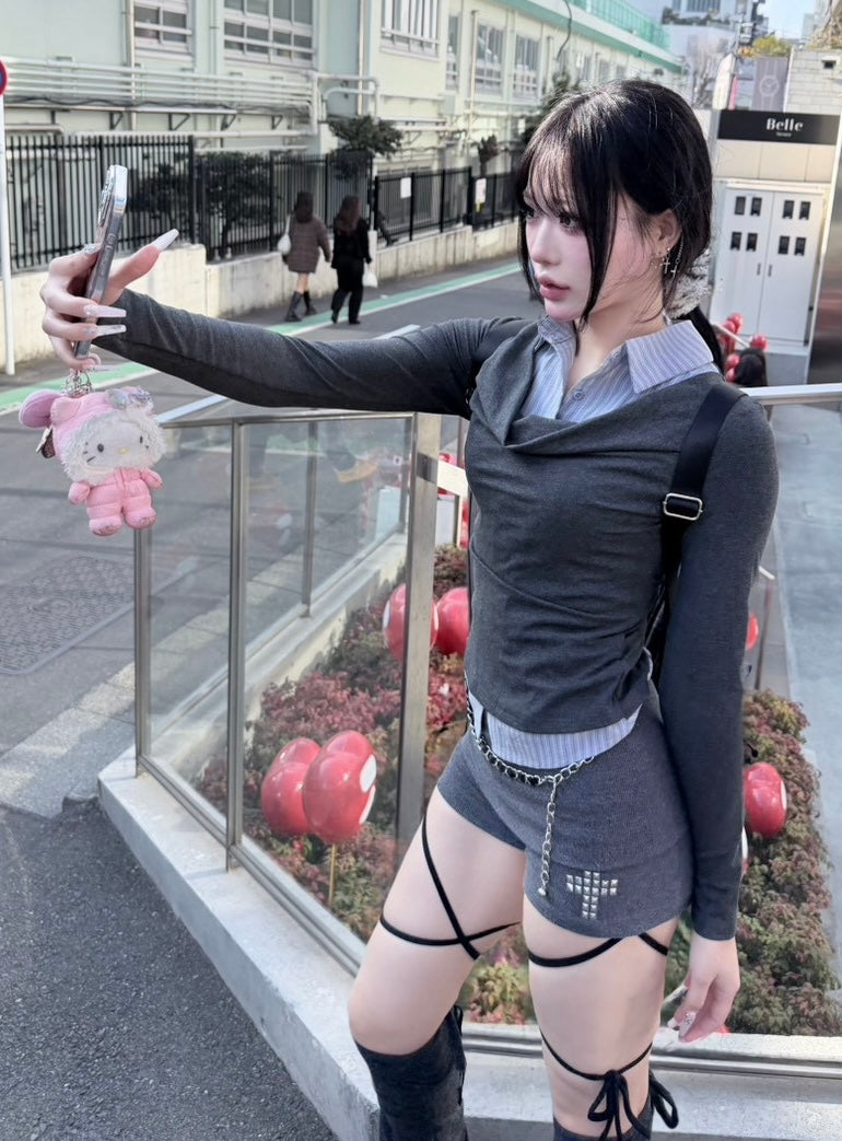 3/1 20:00発売 受注制【nmtc +】draep layered shirts / 【エヌエムティーシープラス】ドレープレイヤード長袖Tシャツ (2color)