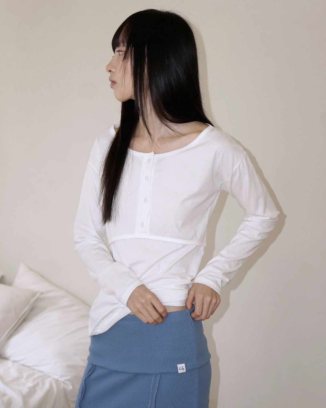 【Uglyshadow】PLACKET RIBBED T-SHIRT