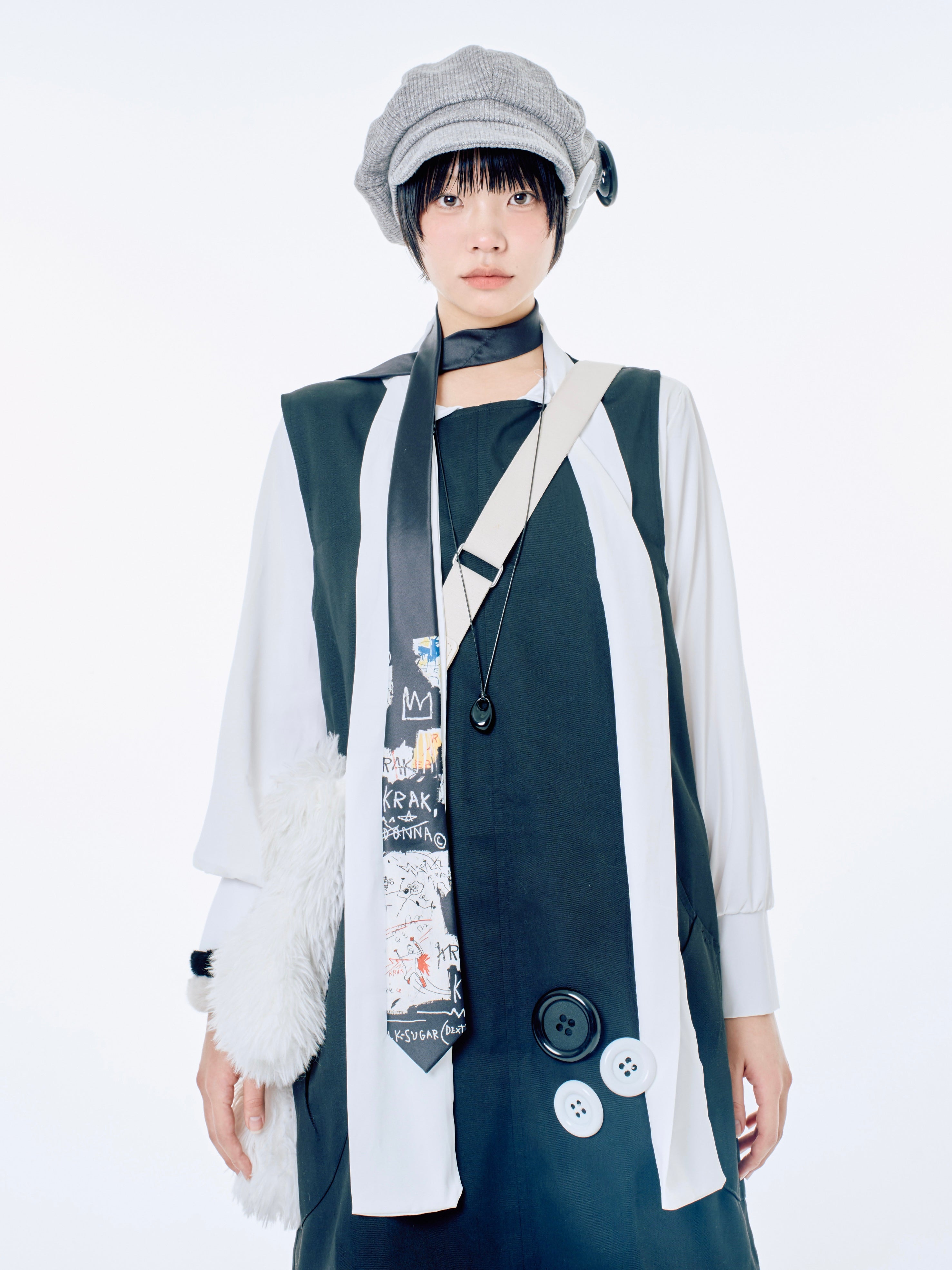 国際配送【Nerd out XU】big button jumper drsess (2color) / 【ナードアウトエックスユー】ビッグボタンジャンパードレス