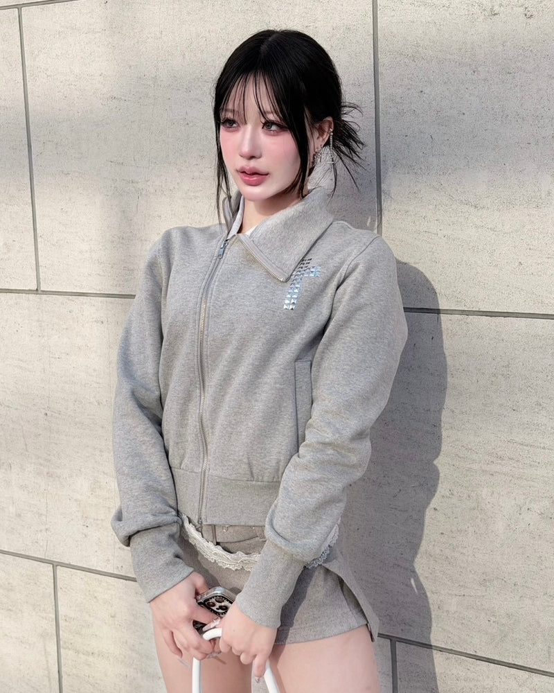 受注制【nmtc+】cross design diagonal zip up sweat(2color)