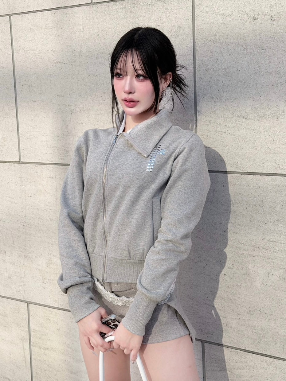 3/1 20:00発売 受注制【nmtc +】cross design diagonal zip up sweat / 【エヌエムティーシープラス】クロスデザインダイアゴナルジップアップスウェット (2color)