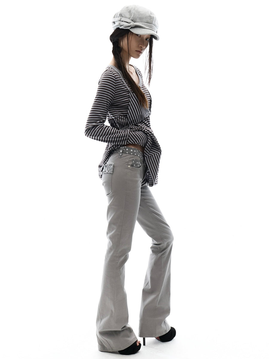 【OJOS】Star Trim Bootcut Trousers