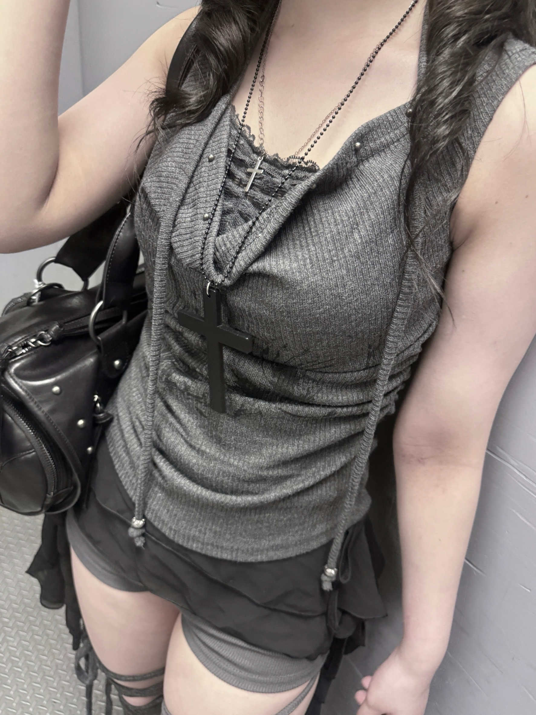 受注制【nmtc+】Doodle Lace Sleeveless Tee Muffler Set (2color)