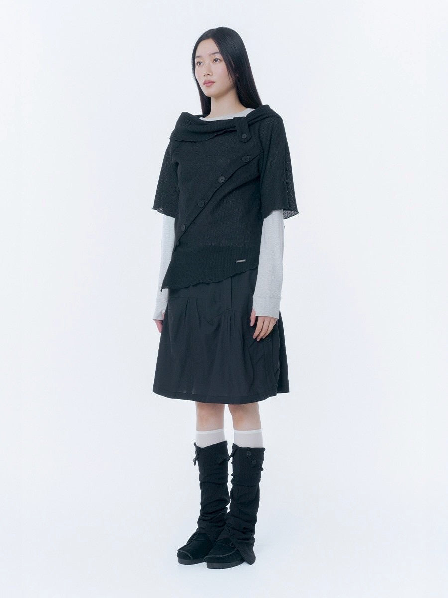 【Miseki seoul】Diagonal crochet knit top