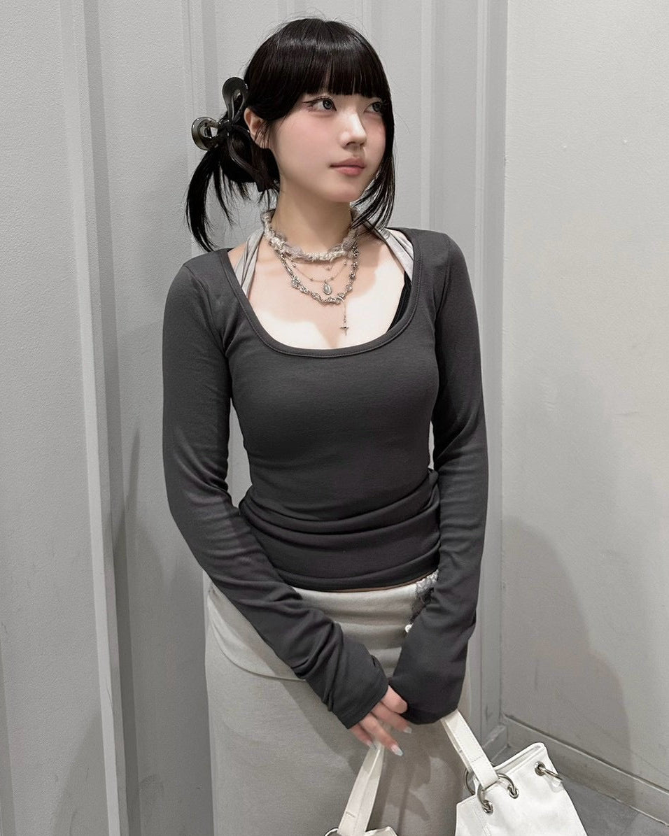 受注制【nmtc+】Ribbon Layered Long Sleeve Top (2color)