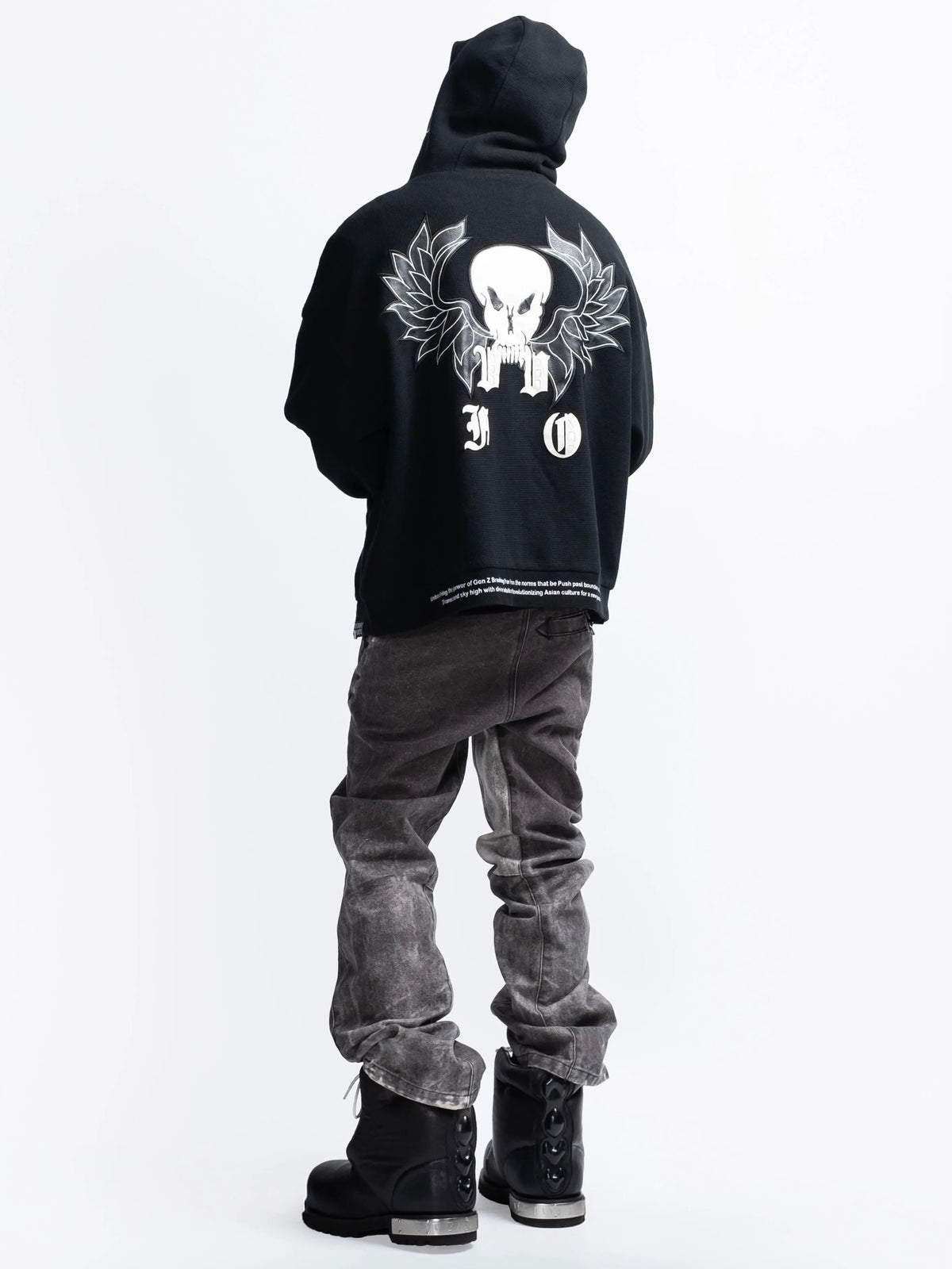 【F.V.V.O】Waffle Embroidered Mask Oversized Zip Hoodie
