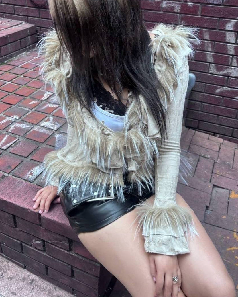 【BABY09】fur damage frill cardigan