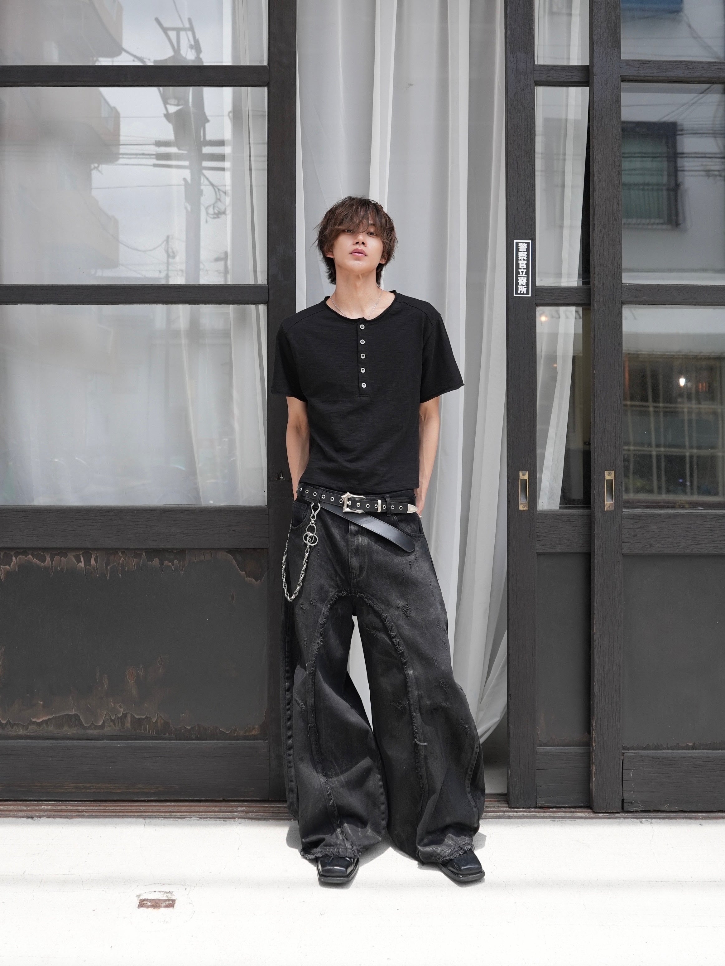 【CHIKASHITSU PLUS HIGH】Washed coating denim pants