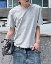 大阪店WEB限定受注制【Chikashitsu +】grunge damage crop t-shirt (3color)