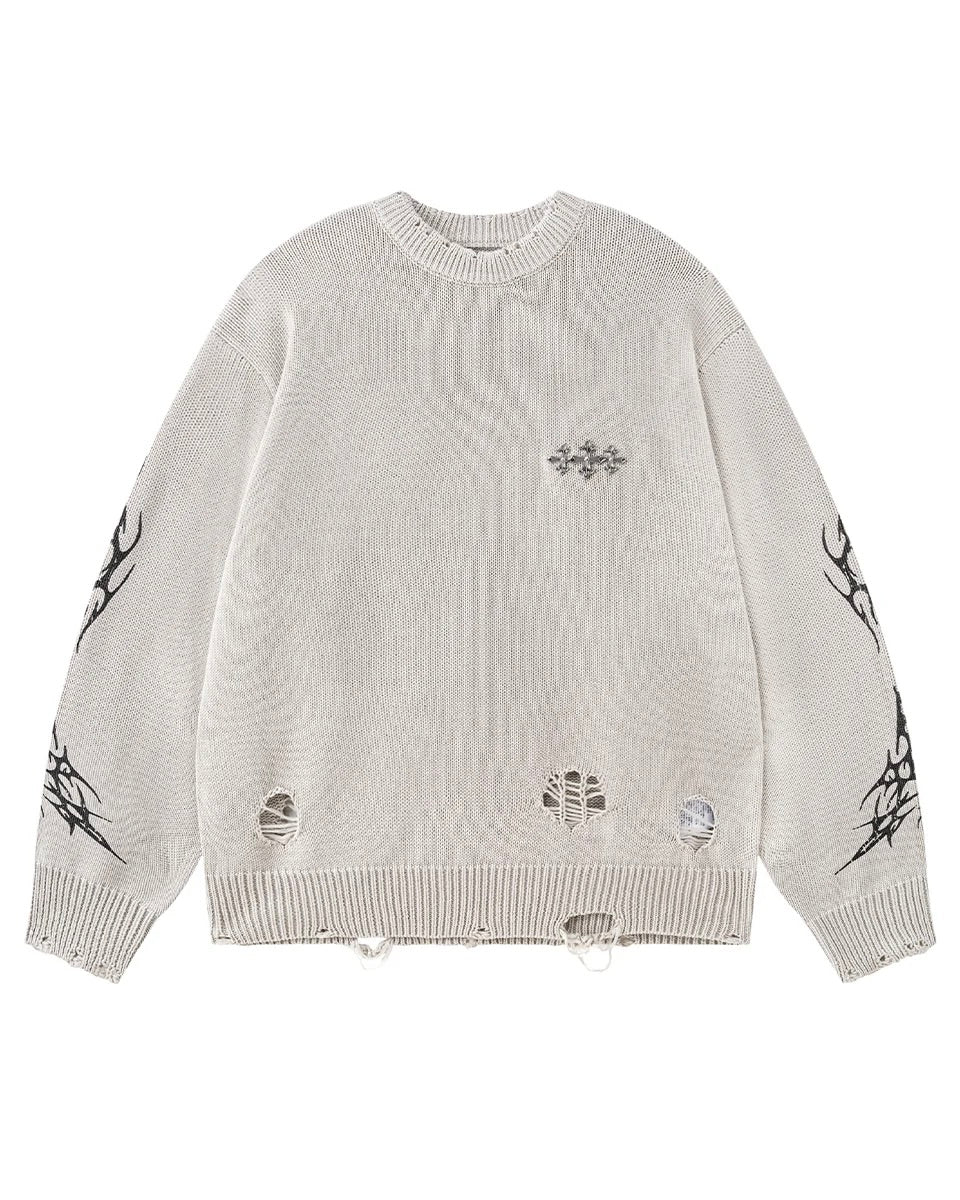 【SUPPLIER】Distressed Tribal Bones Crew Knit