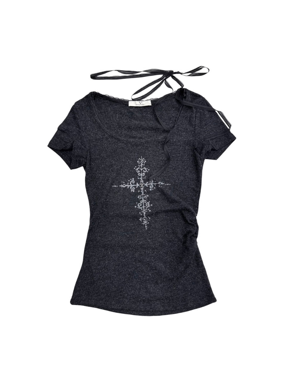 7/4 20:00発売 受注制【nmtc+】Mika Cross Shirring Tee Scarf Set (3color)