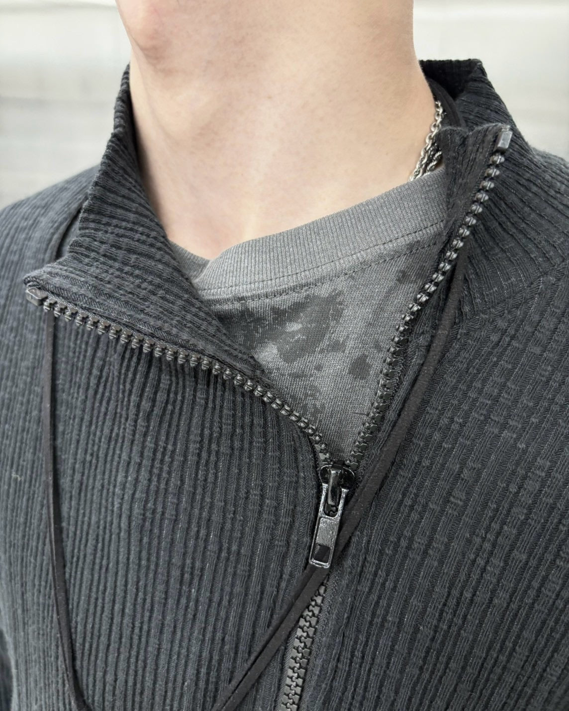 受注制【nmtc+】Ribbed high neck zip-up top (2color)