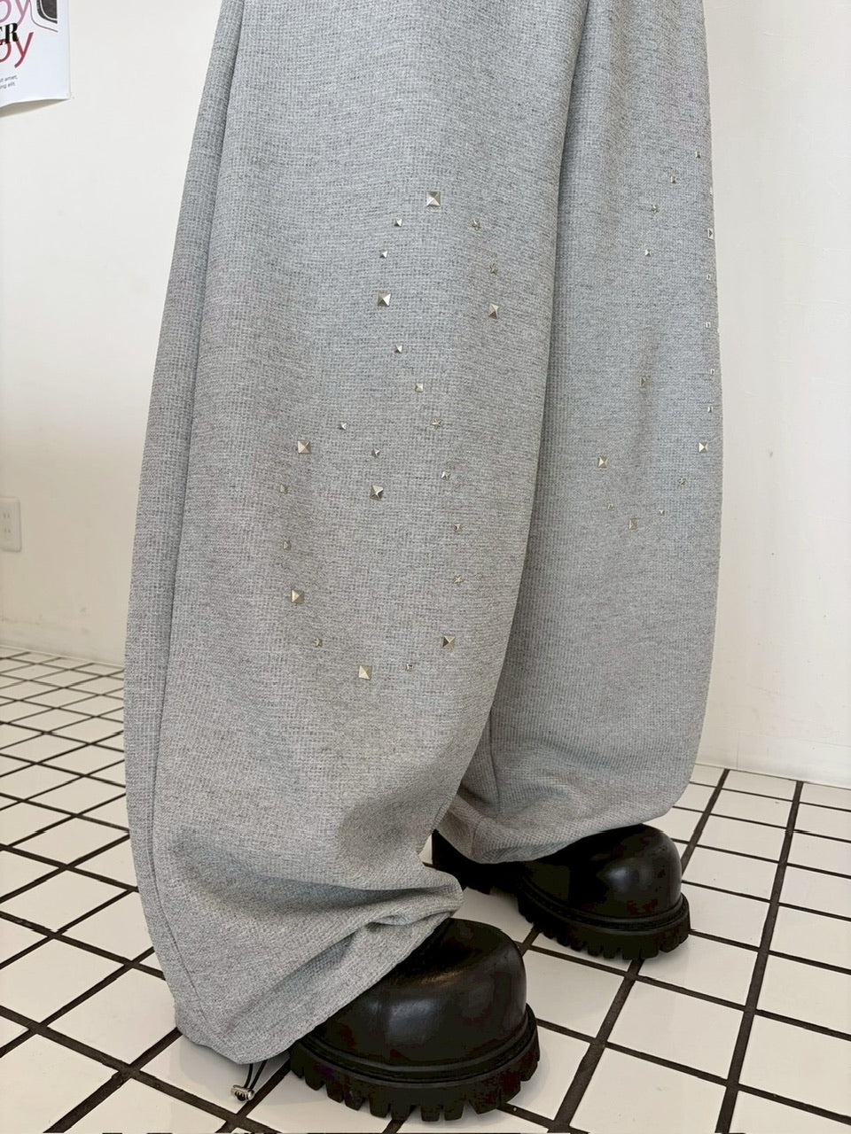 国際配送【LUV CODE】rhinestone wide sweat pants (2color)