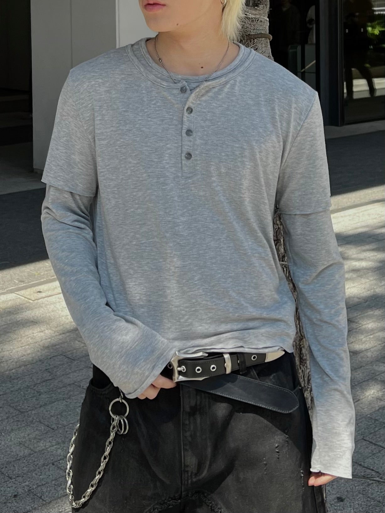 大阪店WEB限定受注制【Chikashitsu +】double layer henry long sleeve (3color)