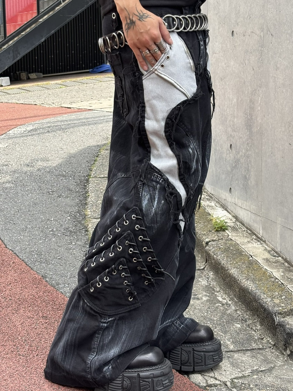 国際配送【Never mind the XU】Patchwork Wide Leg pants