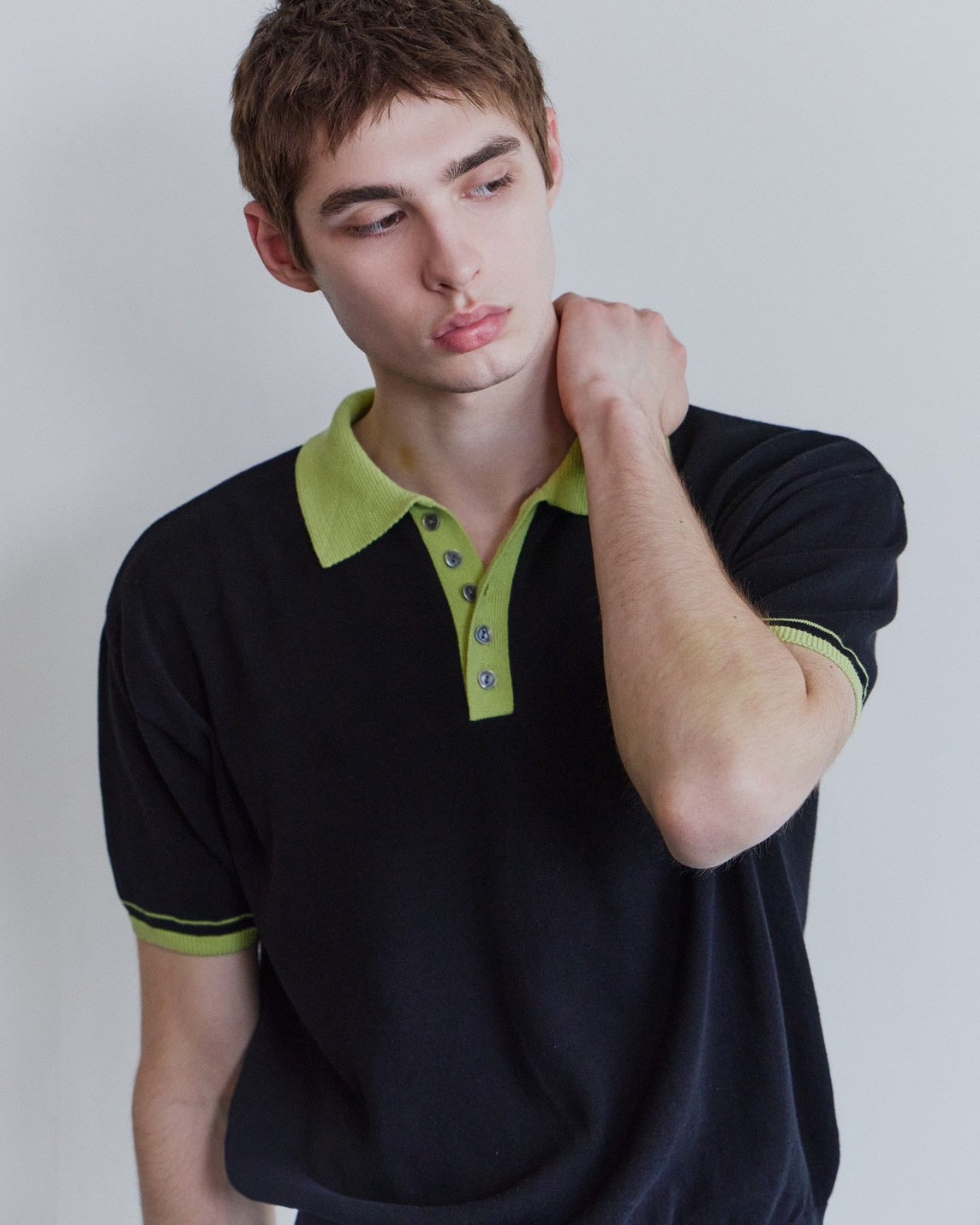 【Waviness】Accent Collar Polo Knit