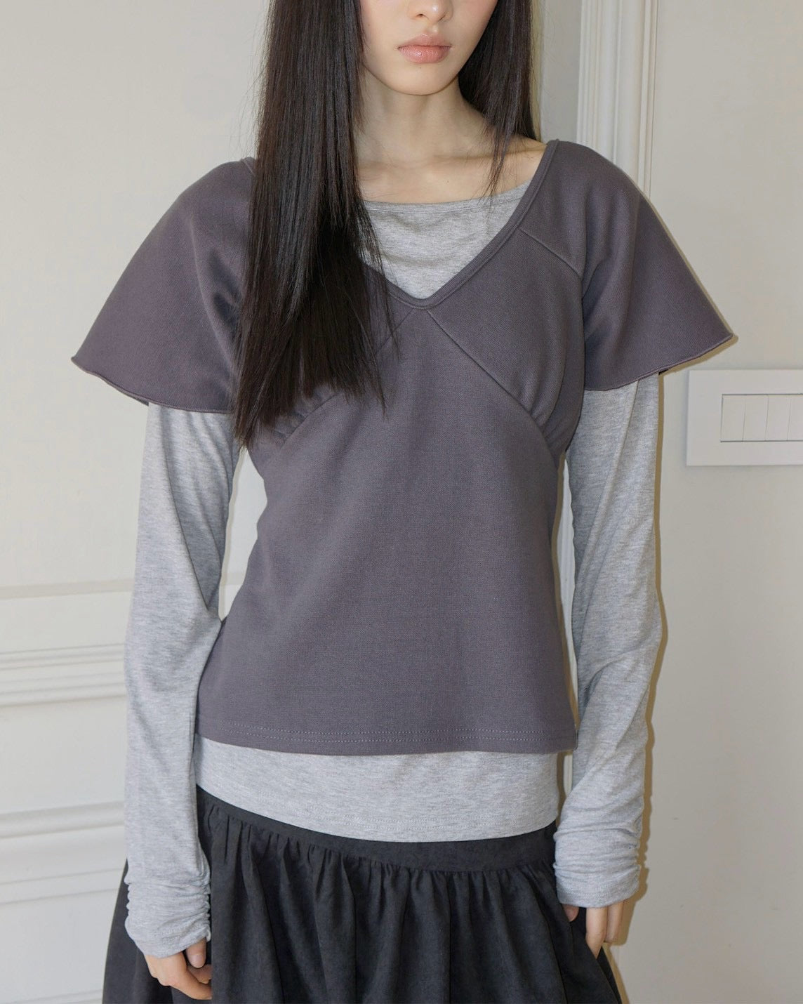 【Uglyshadow】WRAP SHIRRING TOP