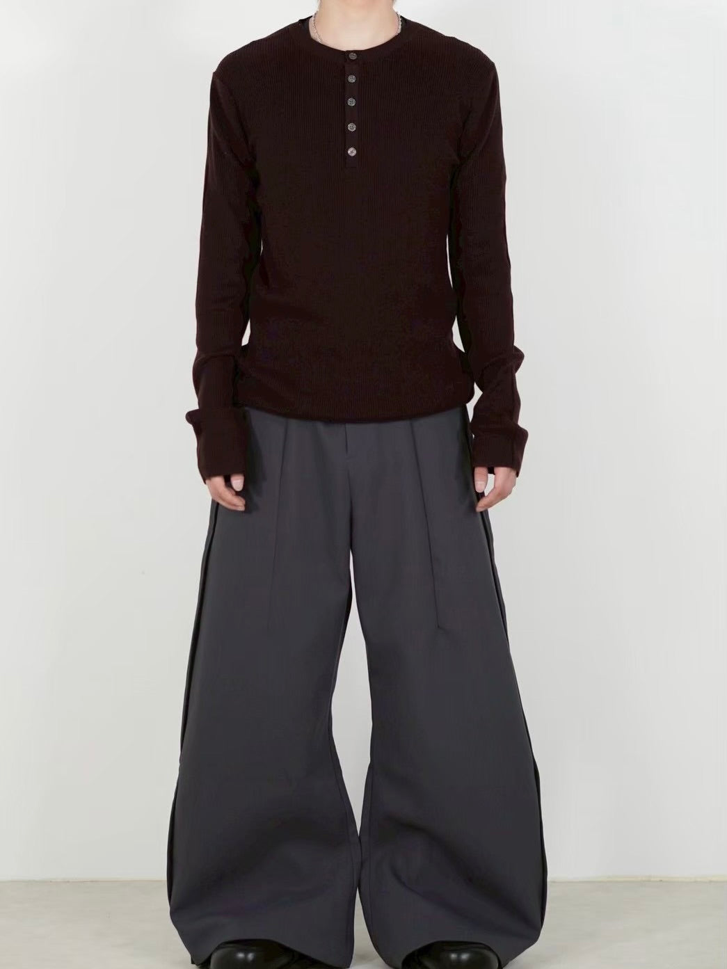 Chikashitsu +】henley neck long sleeve knit (4color) – PRESSING
