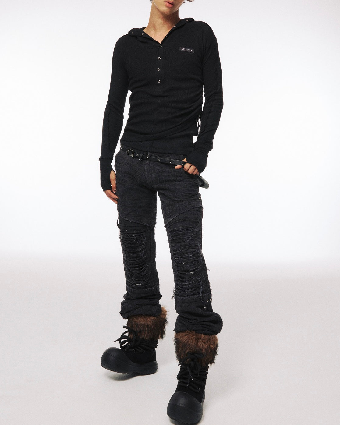 【LECYTO】String Slim Hooded T-shirt