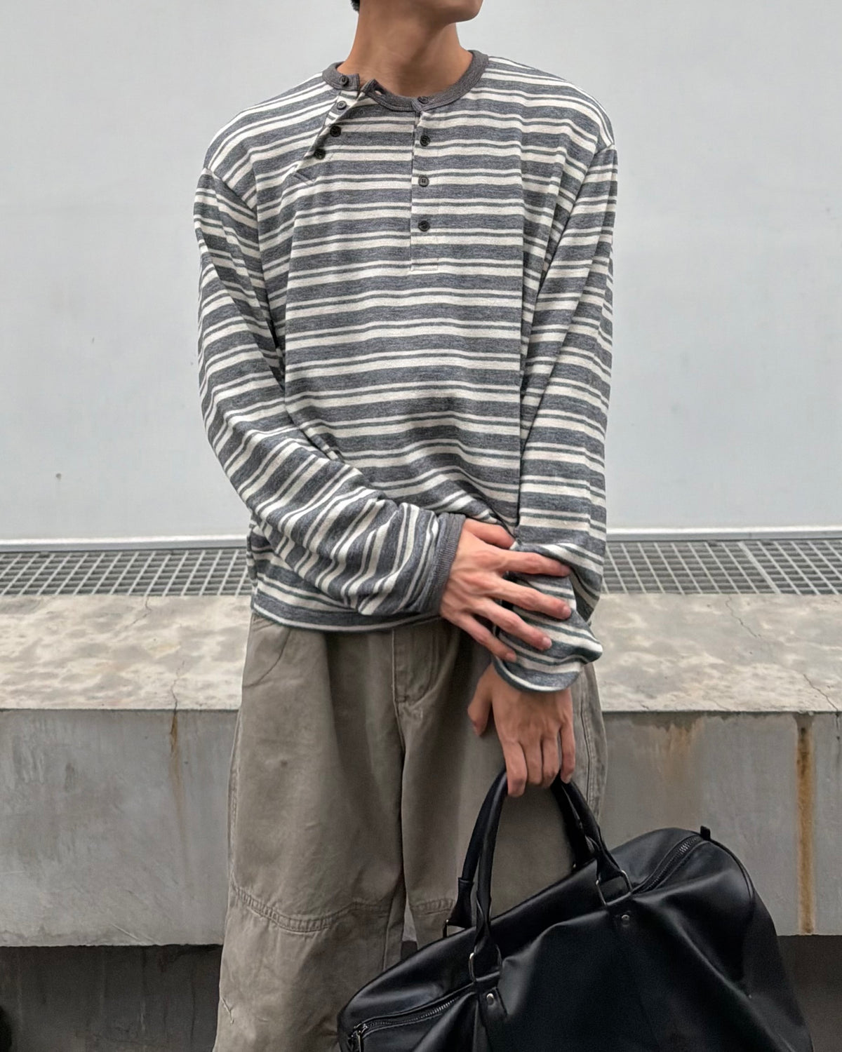 【youll】Asymmetry border henley long sleeve (3color)