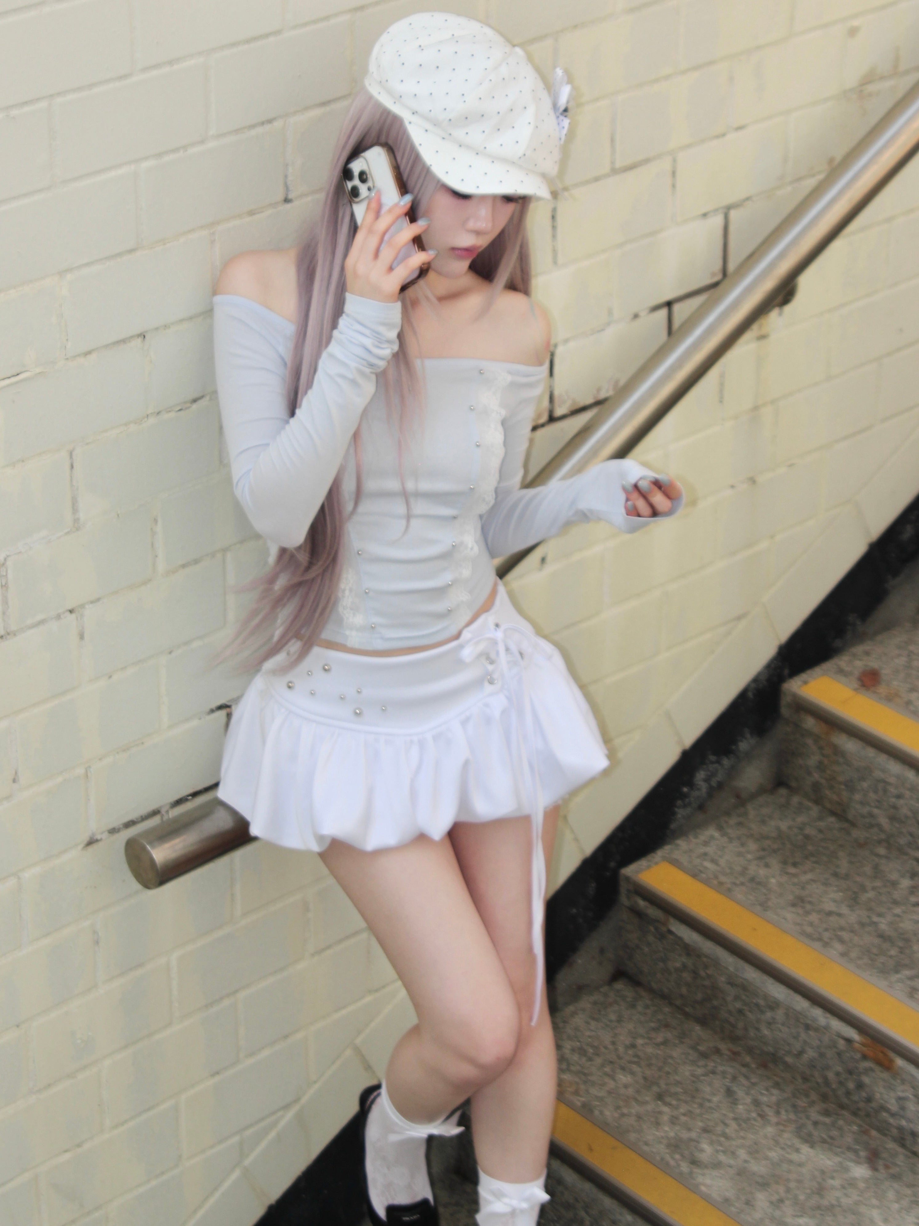 【CHERRYQUIRI】cloud lace off shoulder top