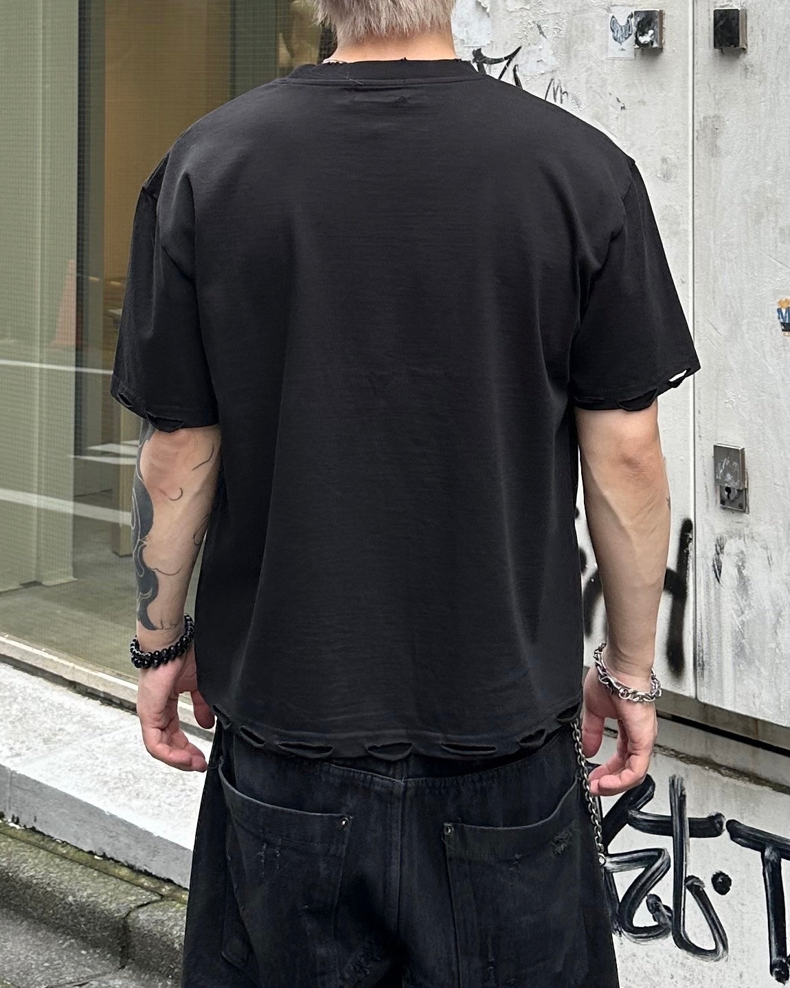 大阪店WEB限定受注制【Chikashitsu +】grunge damage crop t-shirt (3color)