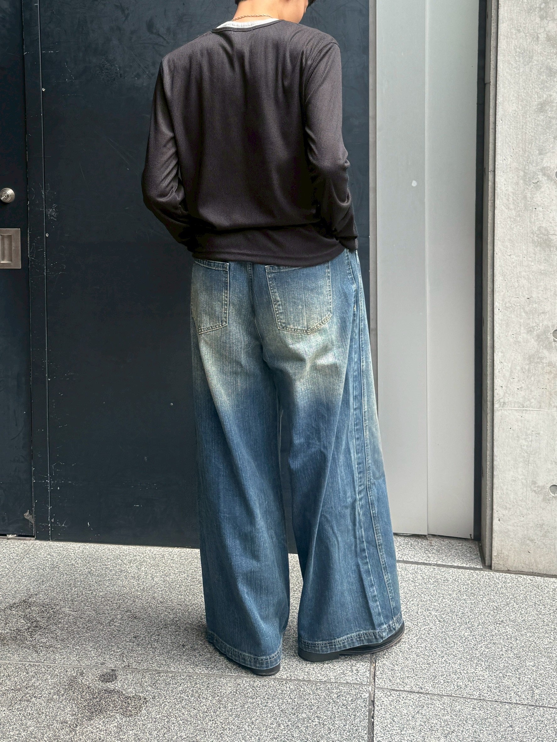 受注制【Chikashitsu +】double slub wide denim pants