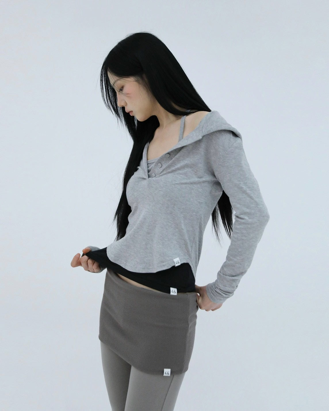 【Uglyshadow】SLIM LONG BUTTON HOODIE TOP