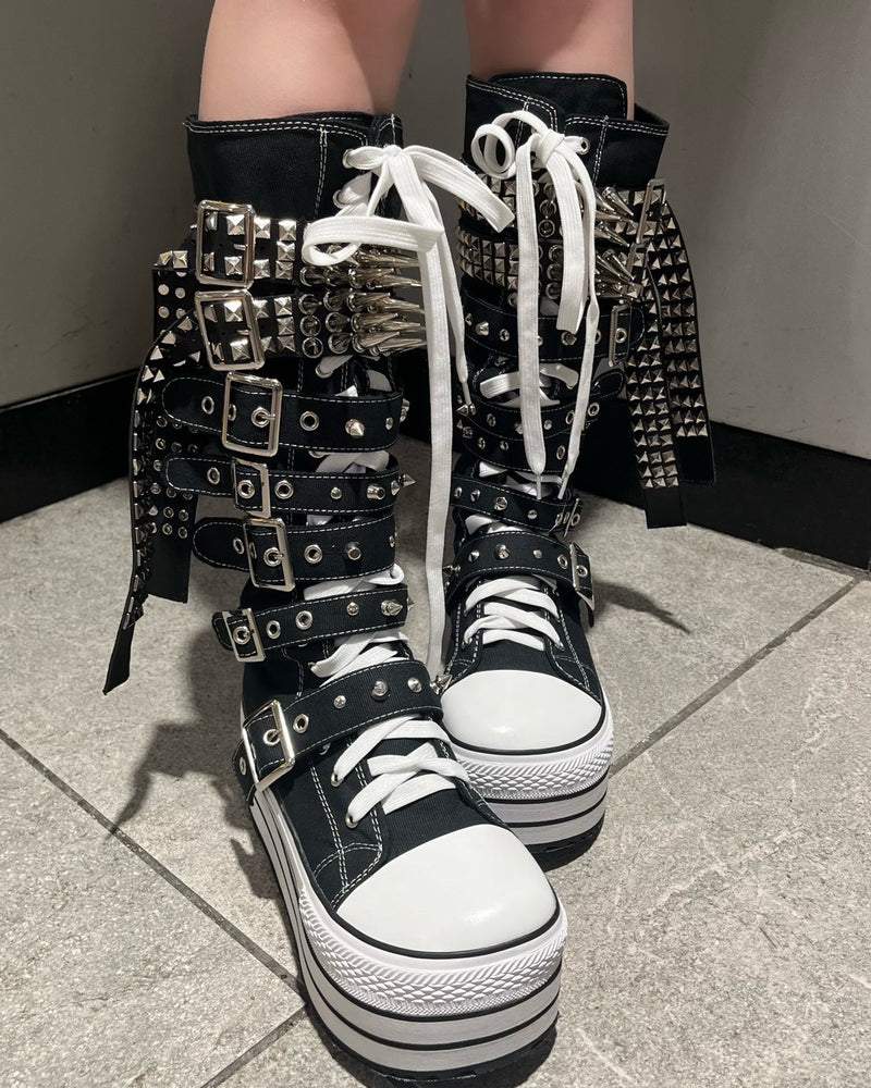 国際配送【Never mind the XU】studs belt platform sneaker boots