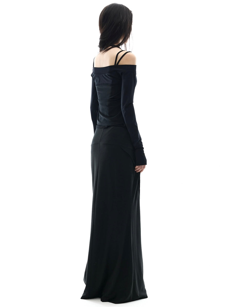 【OJOS】Side Panel Mermaid Maxi Skirt