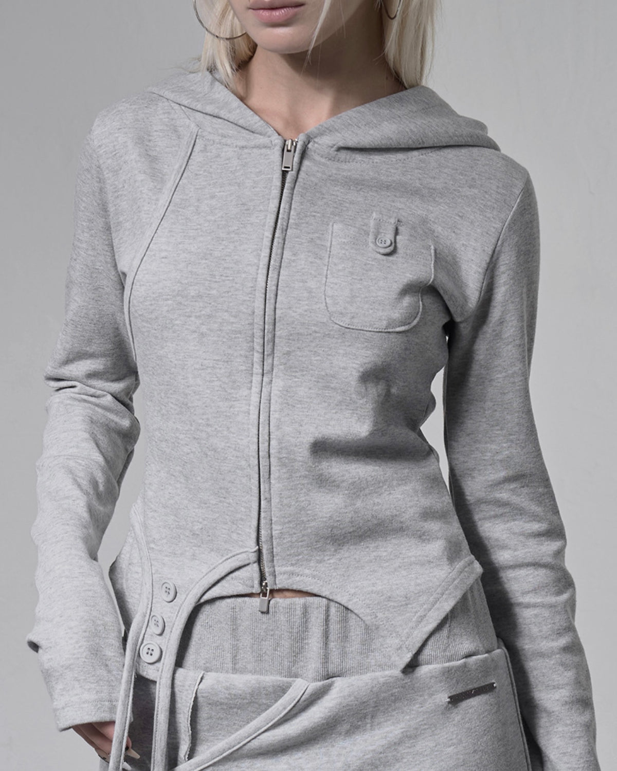 【FANCY CLUB】OVERLAY CROP HOODED ZIP-UP