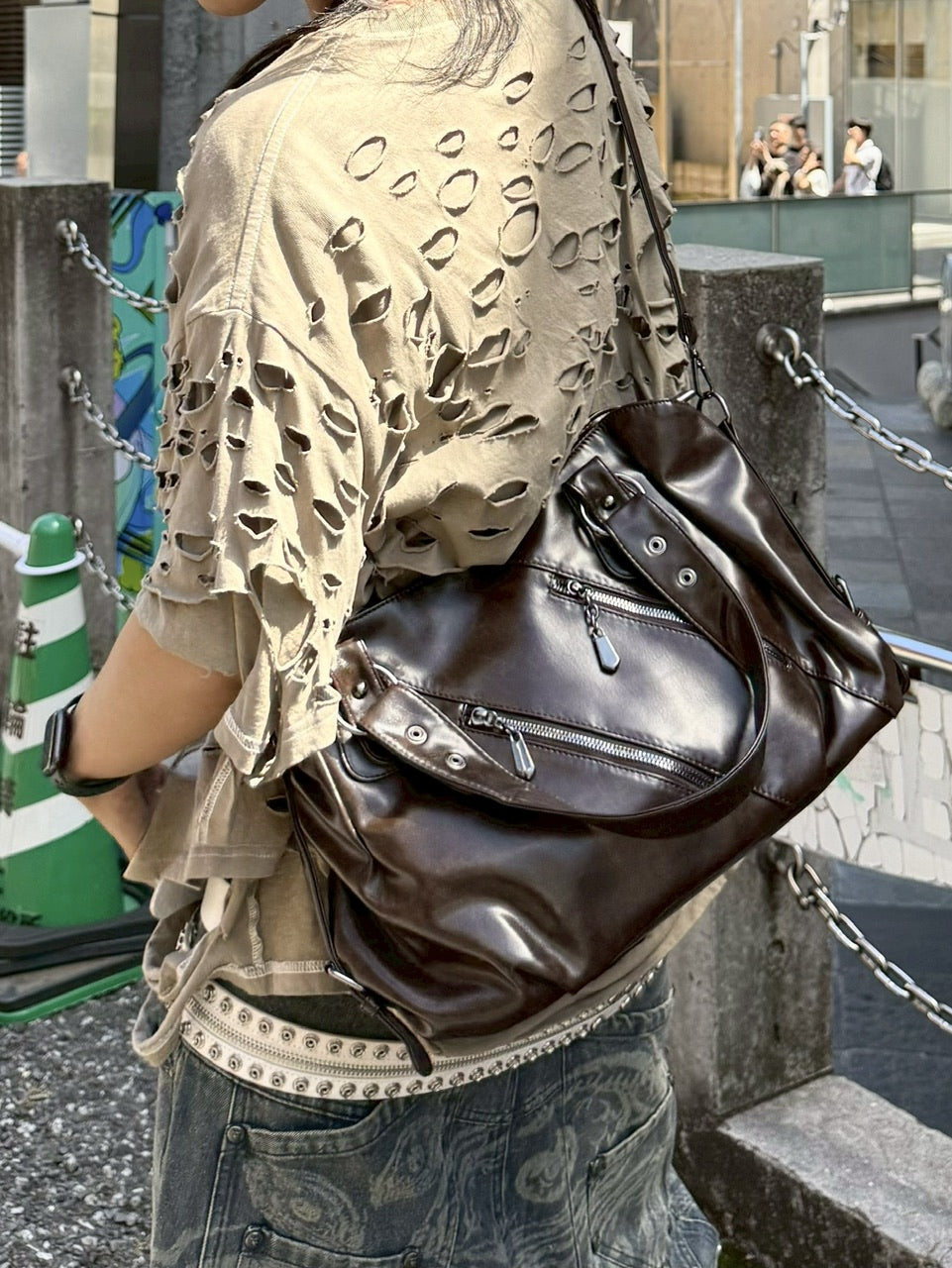 受注制【Never mind the XU】2way faux leather bag (4color)