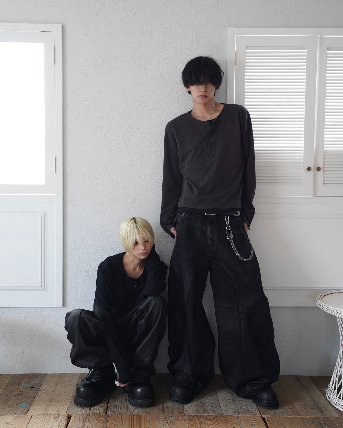 【CHIKASHITSU PLUS HIGH】Rust waffle layered henley neck tee(2color)
