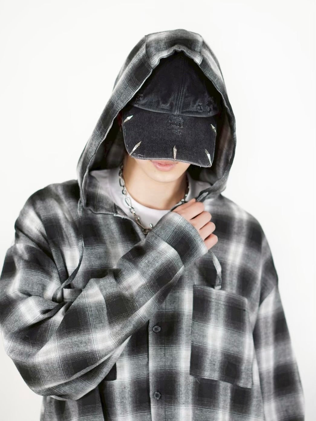 受注制【Chikashitsu +】tartan check hooded shirt (3color)