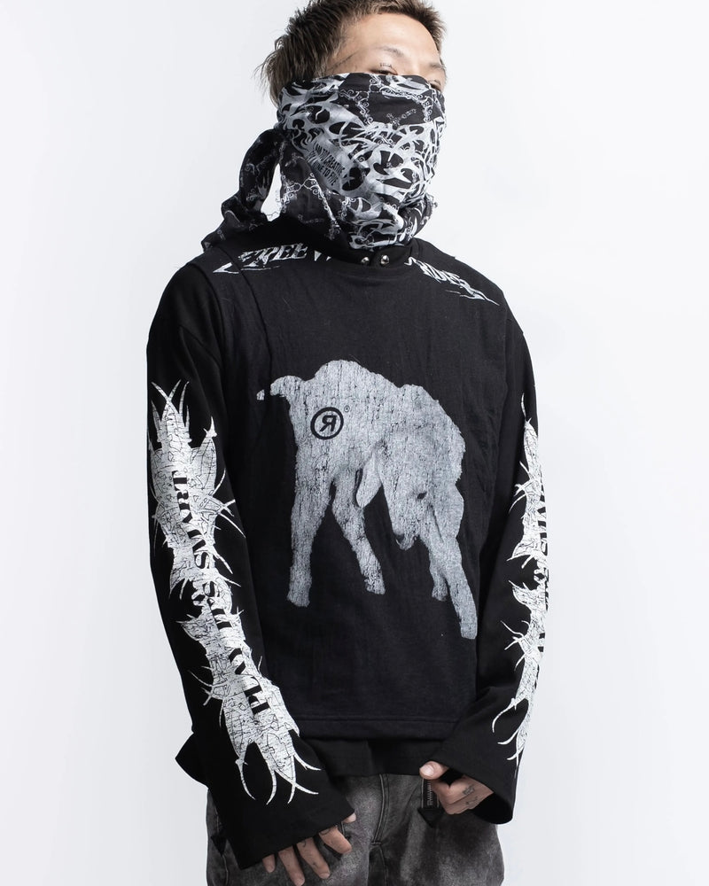 【F.V.V.O】Ribbed Printed Henley Long Sleeve