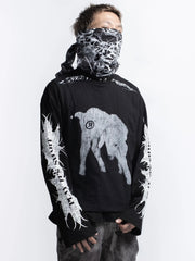 【F.V.V.O】Ribbed Printed Henley Long Sleeve