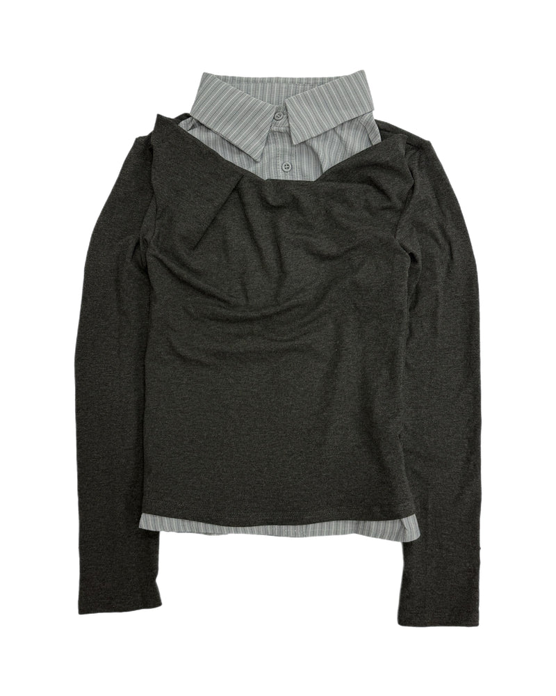 受注制【Chikashitsu +】slim fit layered shirt (2color)