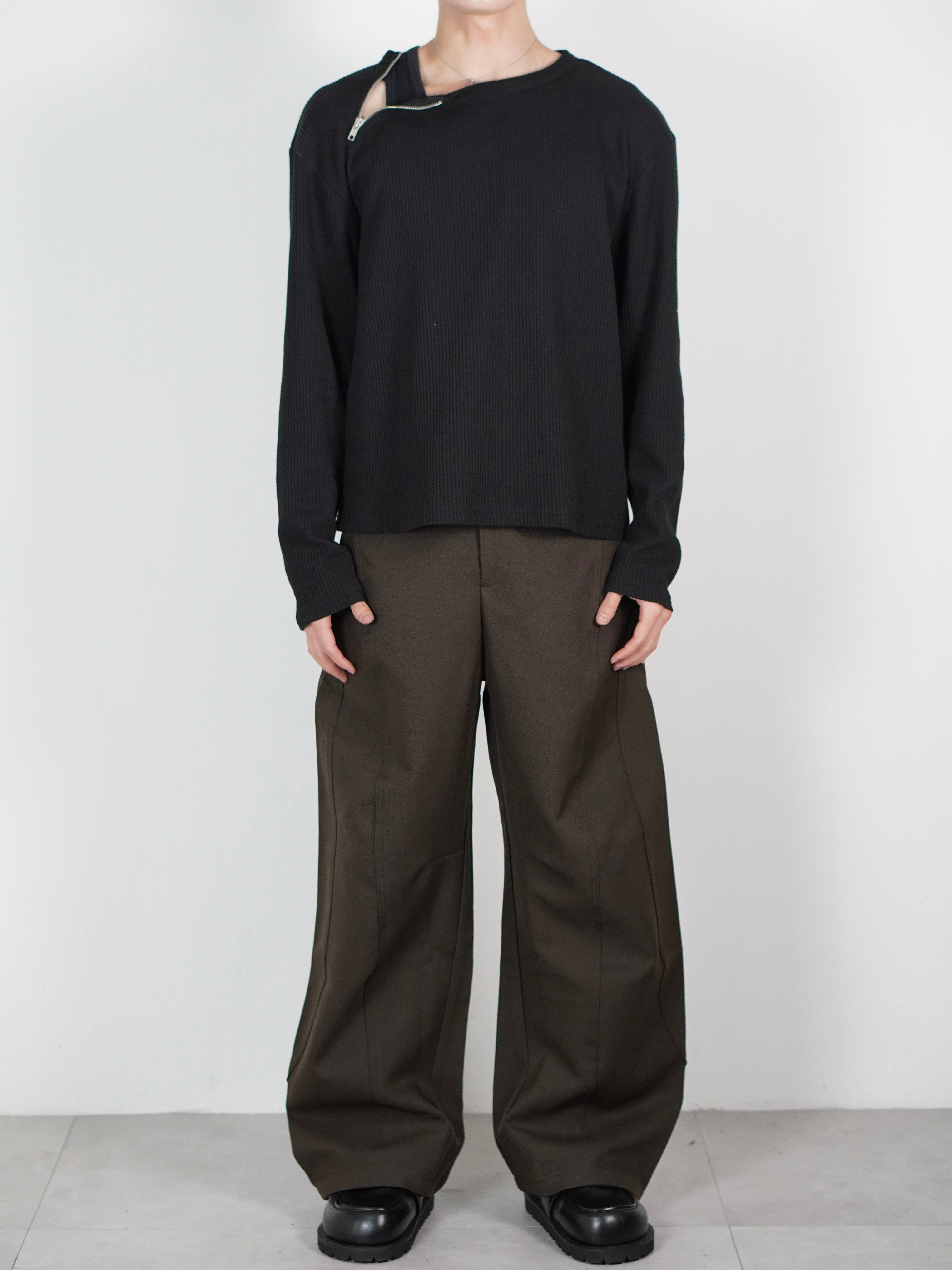 受注制【Chikashitsu +】Curve line wide pants (3color)