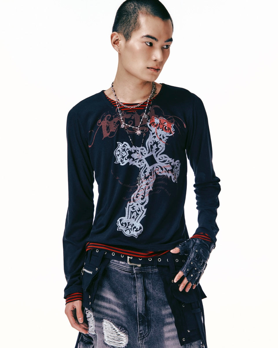 【LECYTO】Xenon Cross Stripe T-Shirt