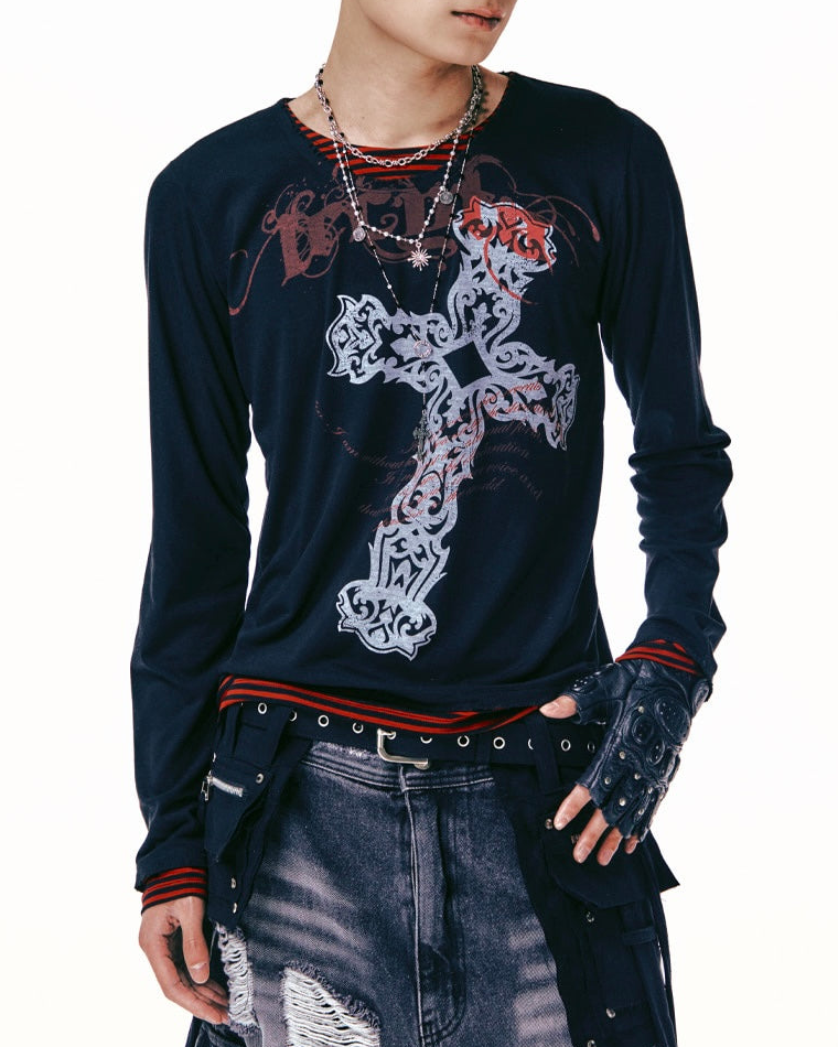 【LECYTO】Xenon Cross Stripe T-Shirt