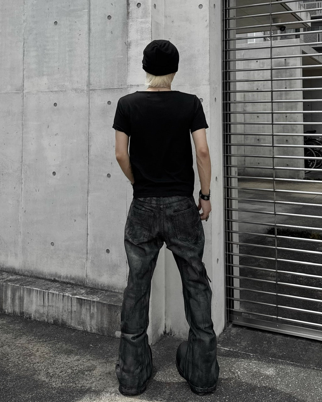 国際配送【Never mind the XU】vintage waxed flare denim pants