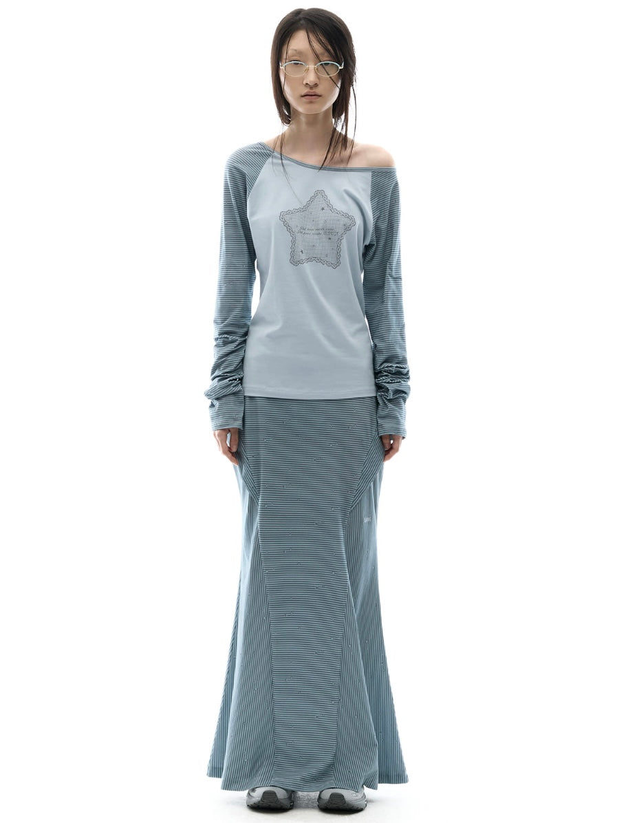【OJOS】Side Panel Mermaid Maxi Skirt