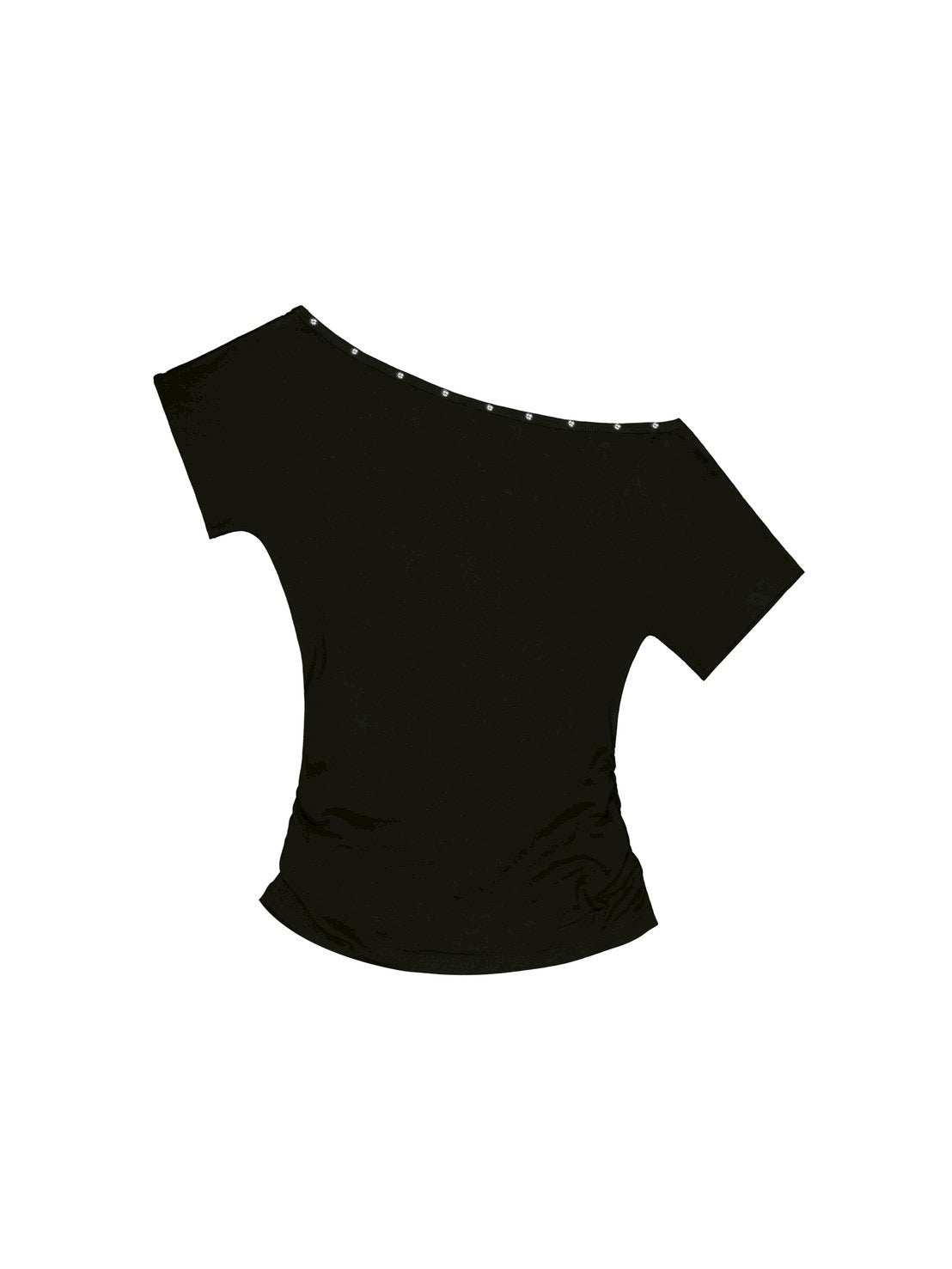 【EYEER】Hotfix One Shoulder Short Sleeve Top