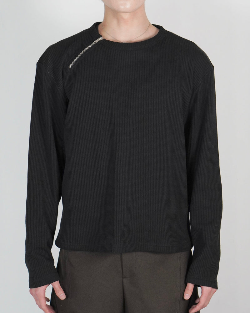 受注制【Chikashitsu +】metal zip waffle long sleeve (2color)