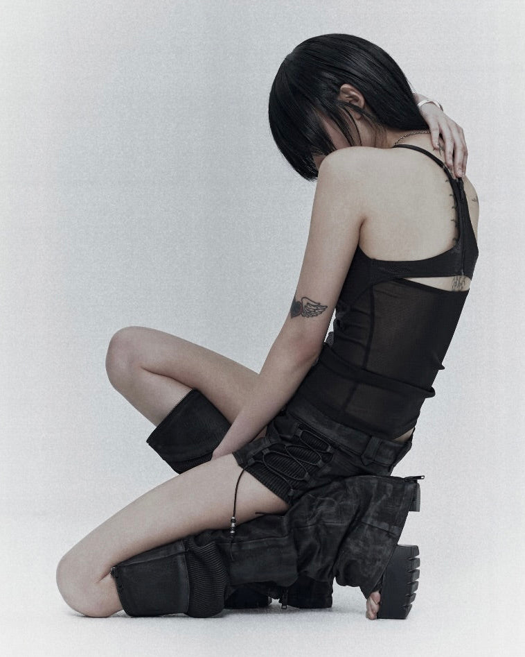 【bonienkiye】Back Zip Mesh Tank