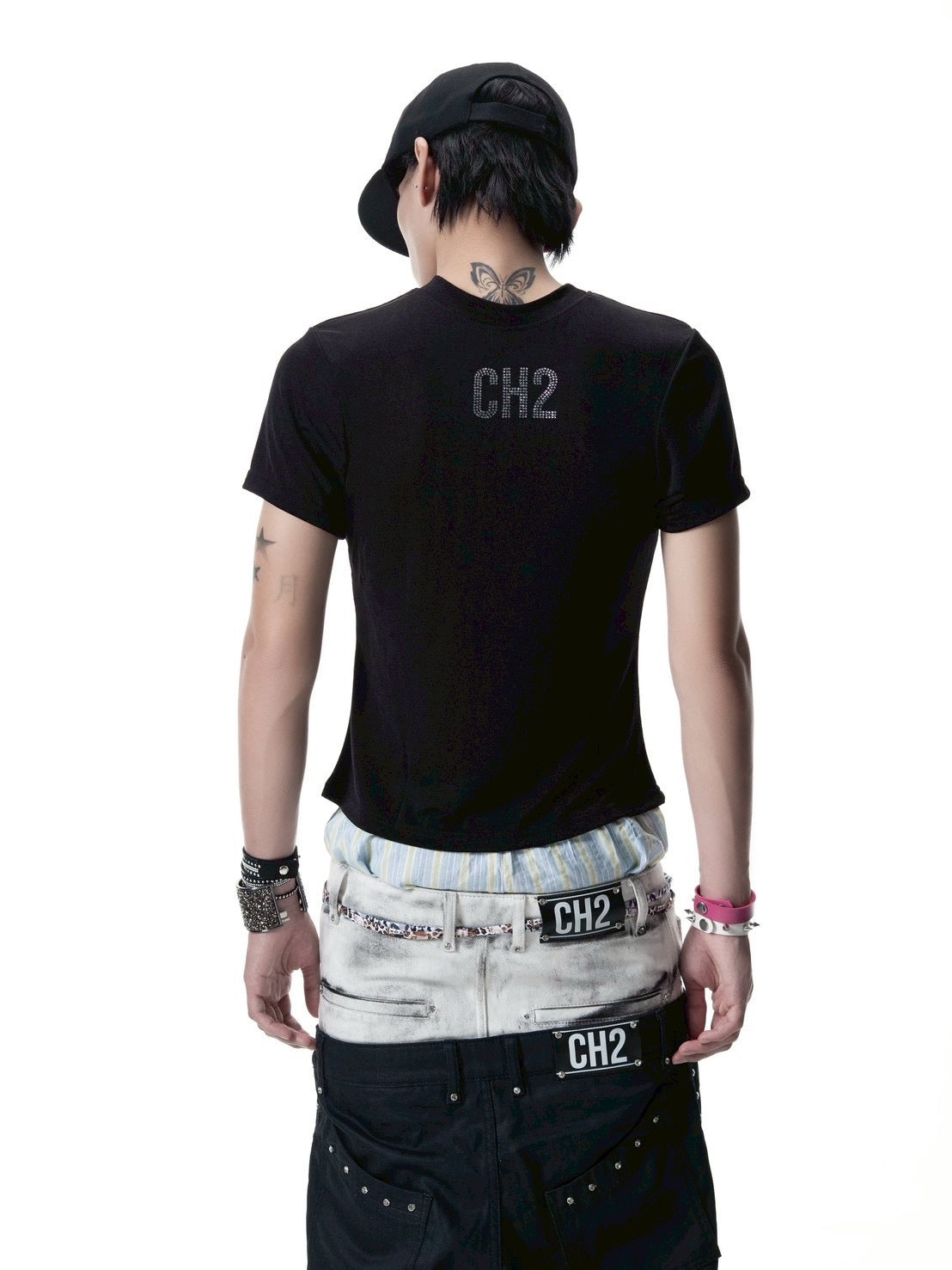 【CH2】MOREFLEX RHINESTONE SKULL TSHIRT