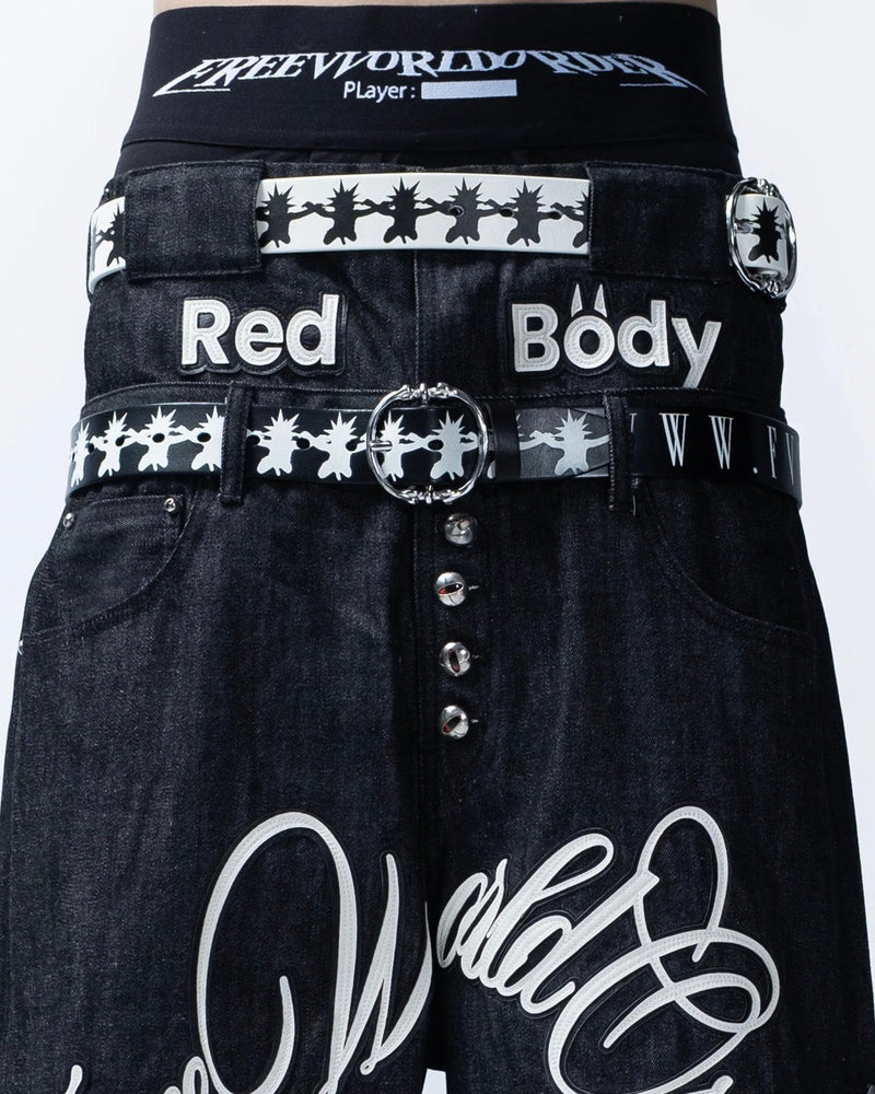 【F.V.V.O】Skull Kid Print Punk Leather Belt
