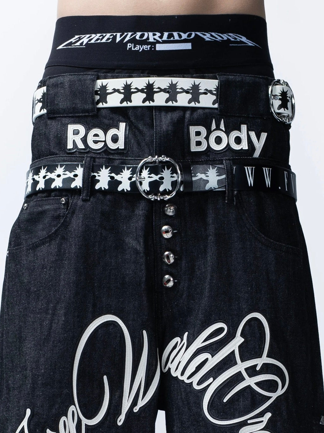 【F.V.V.O】Skull Kid Print Punk Leather Belt