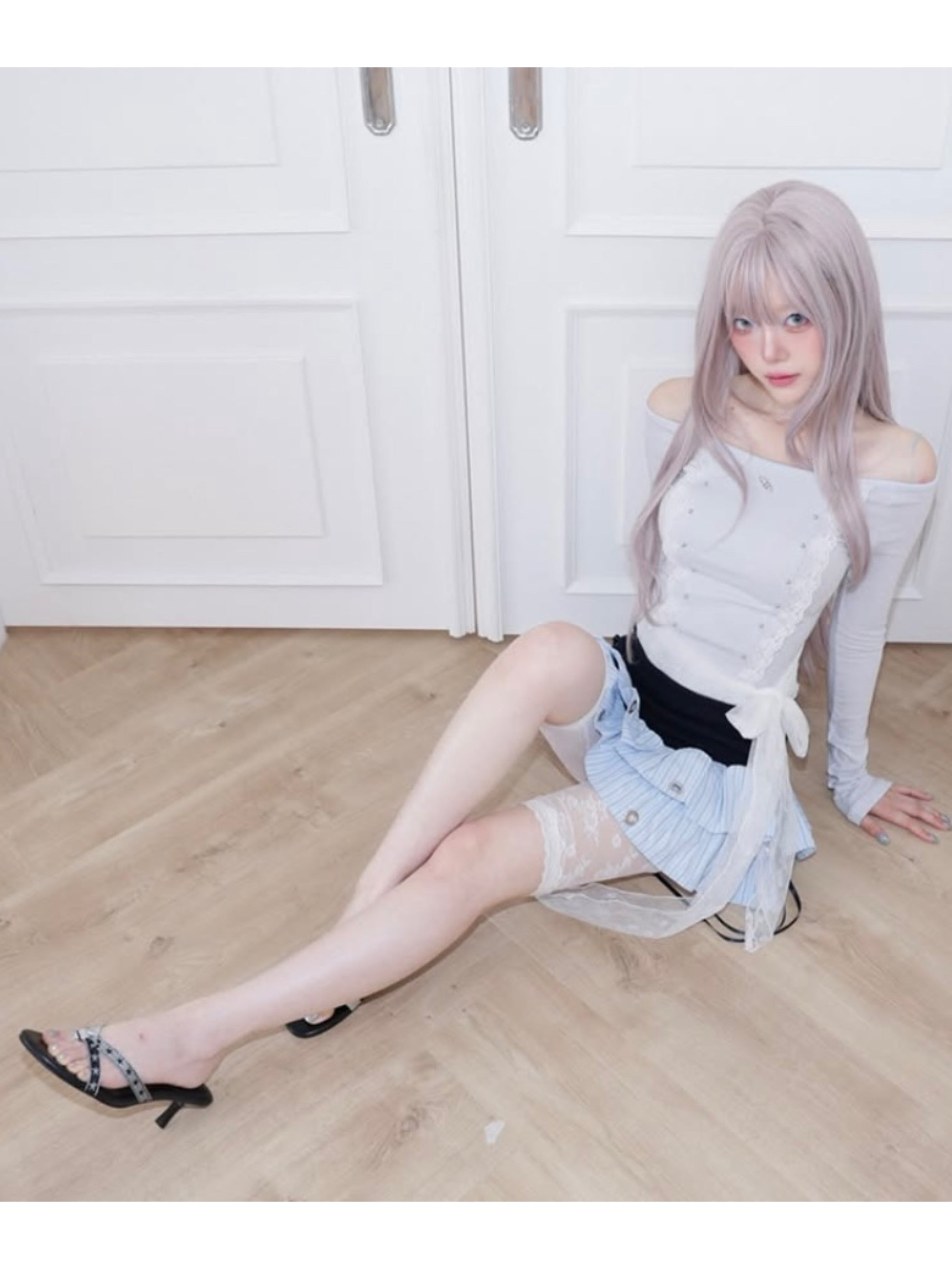 【CHERRYQUIRI】cloud lace off shoulder top