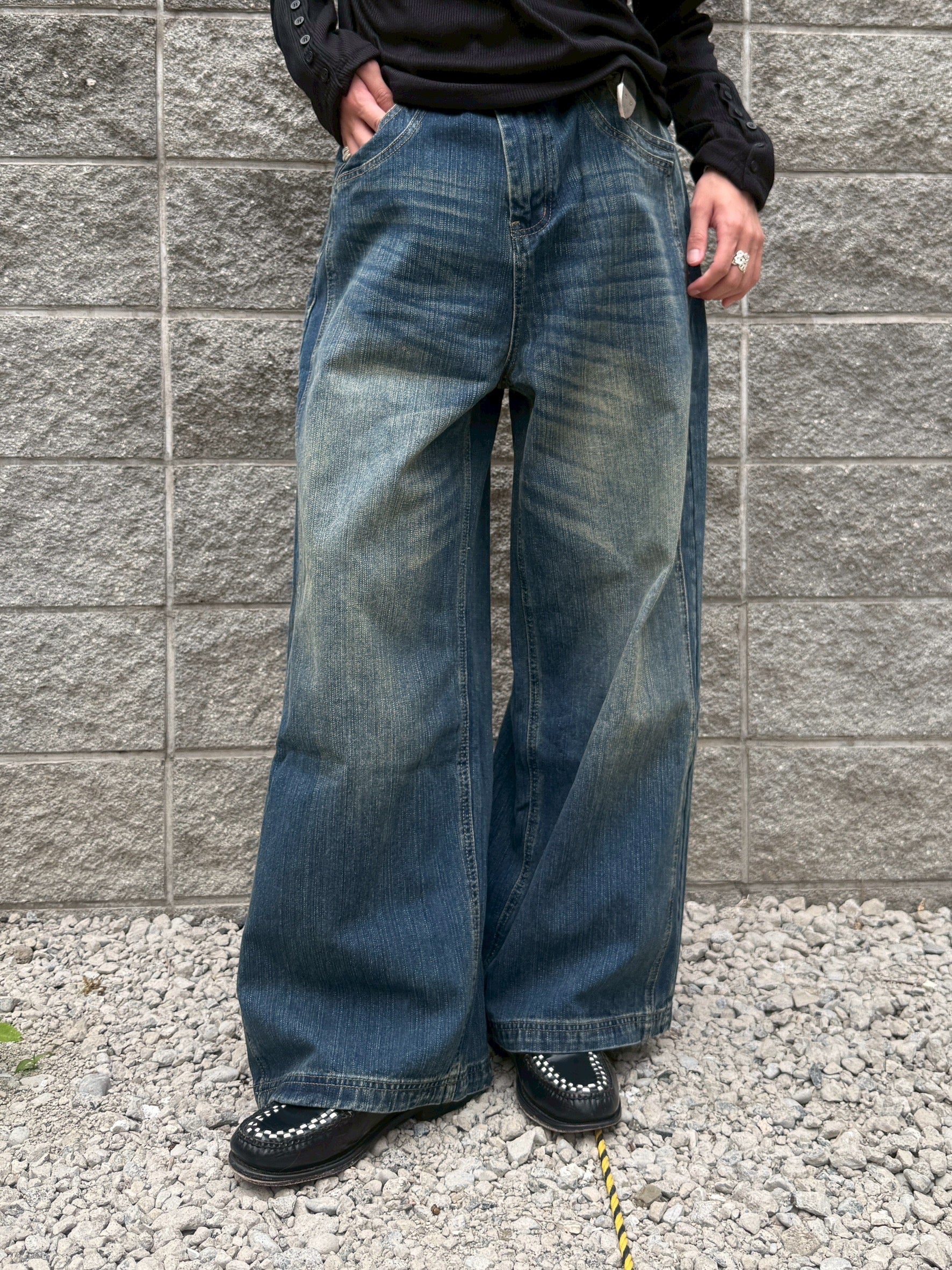 受注制【Chikashitsu +】double slub wide denim pants